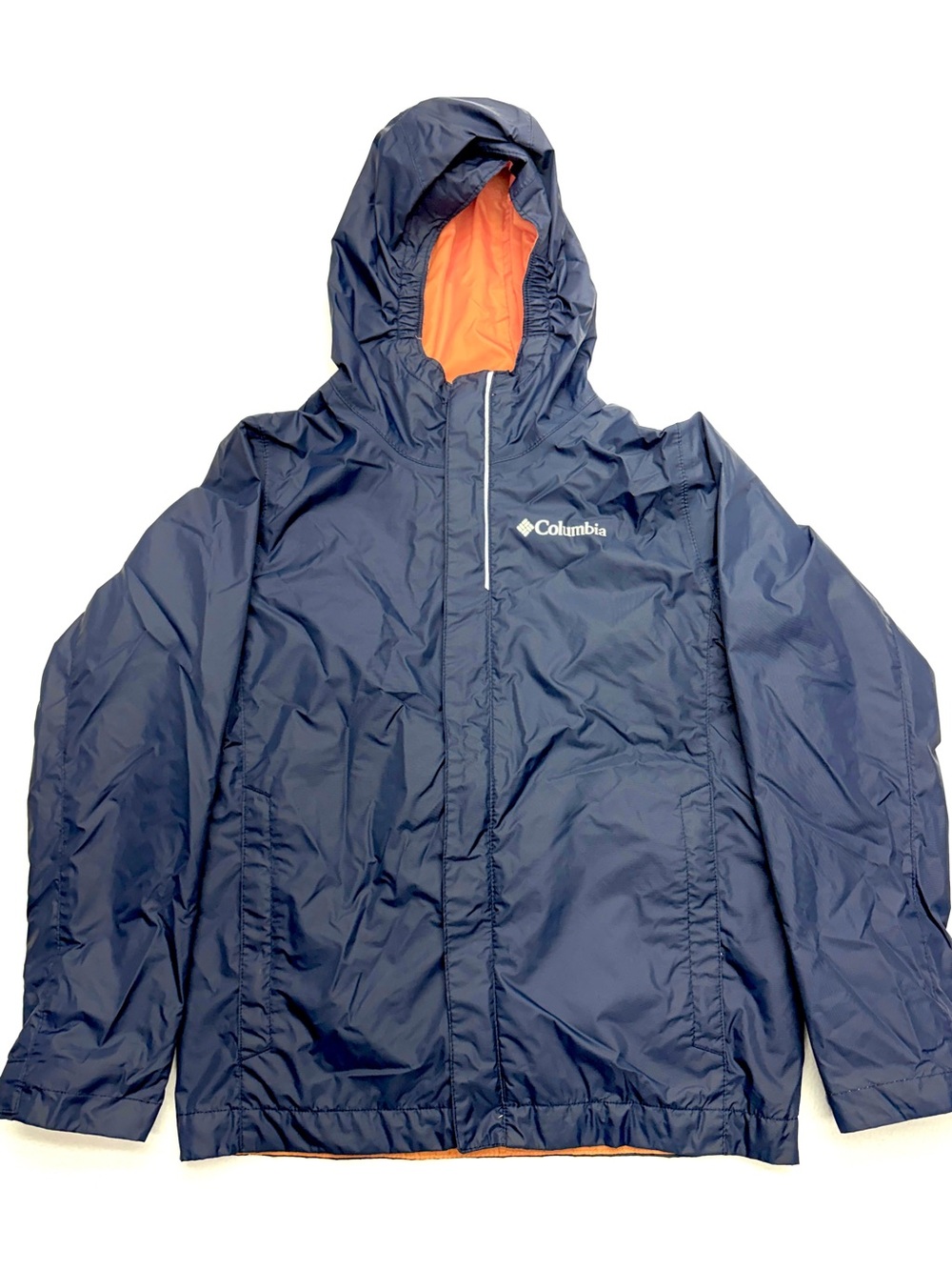 Columbia Rain Jacket Kids S Navy Orange Watertight Hooded Coat